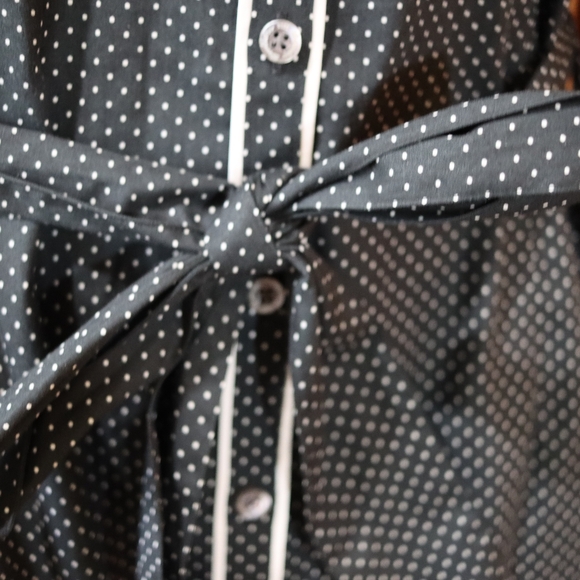 Brooks Brothers Black White Polka Dot Belted Long Sleeve Cotton Dress 10 - Picture 8 of 15
